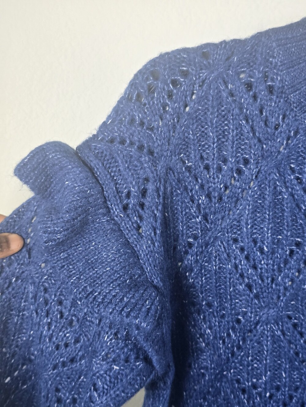 NWT Old Navy Blue Pointelle Knit Sweater Womens M Crew Neck Long Sleeve Cozy - Picture 4 of 9